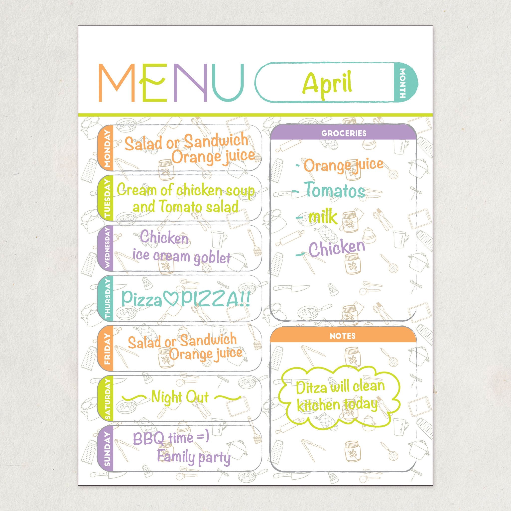 Magnetic Meal Planner - A4 / A3